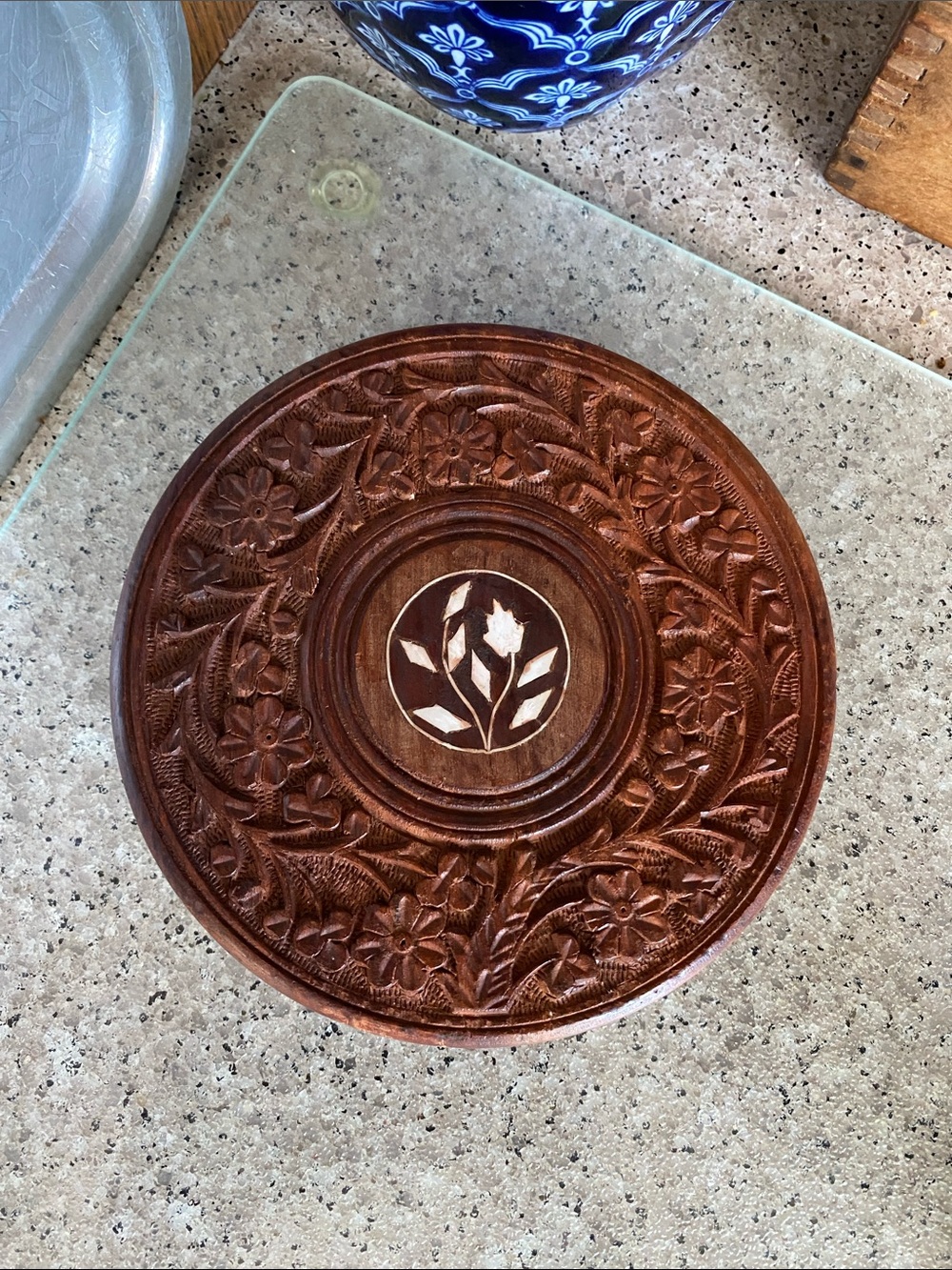 Vintage Hand-Carved Solid Hardwood Trivet